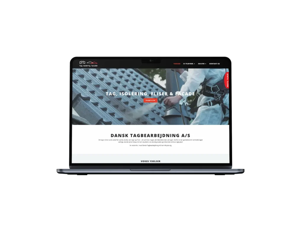 Dansk Tagbearbejdnings hjemmeside på laptop